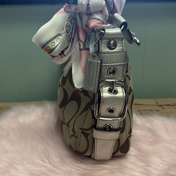 Coach Brown and Silver Shoulder Bag with Signature Monogram Vintage Y2K - Picture 5 of 10